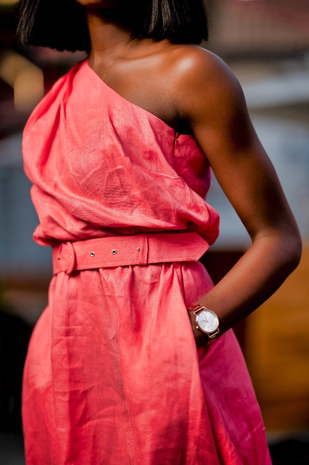 strapless open back dress One-Shoulder Sleeveless High-Low Women Dress  Zara-Craft