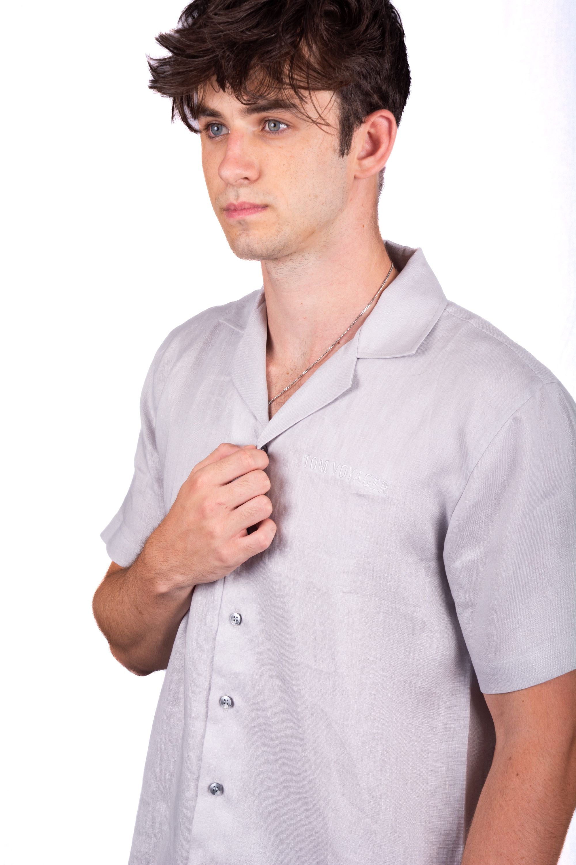 Austin Linen Shirt - Short Sleeve Shirt-mens shirt - Grey - Tom Voyager