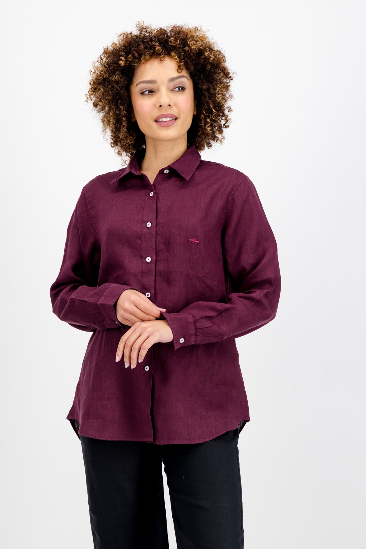 Merlot Ladies Linen Collar Shirt