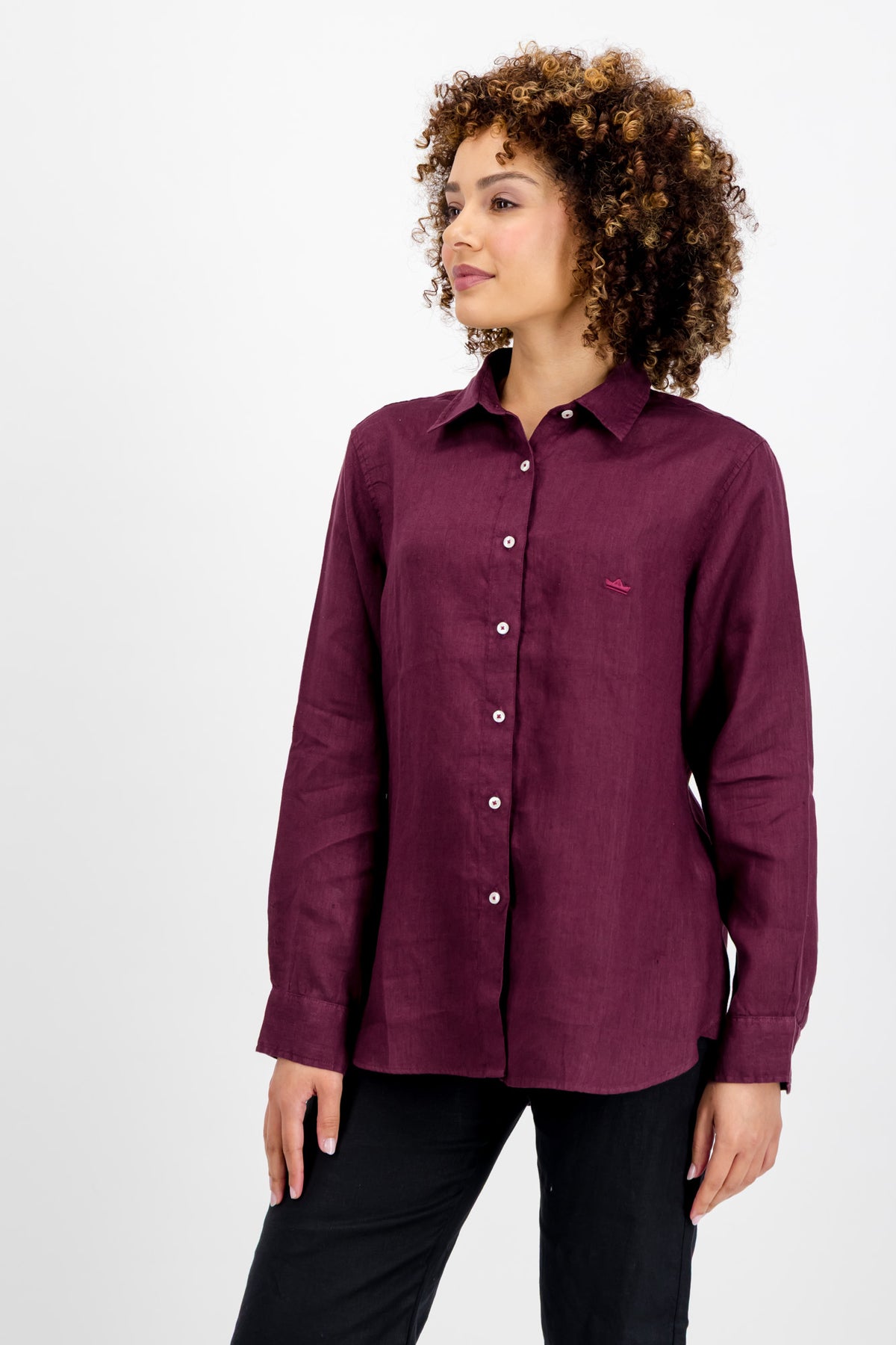 Merlot Ladies Linen Collar Shirt