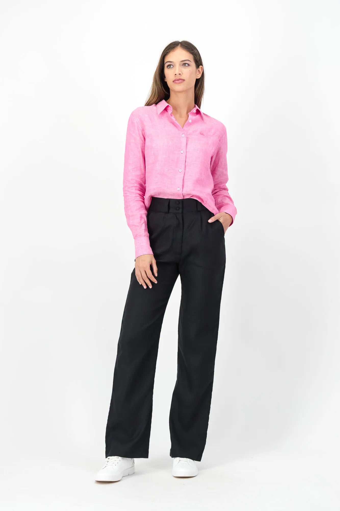 Black Roma Linen Ladies Pants