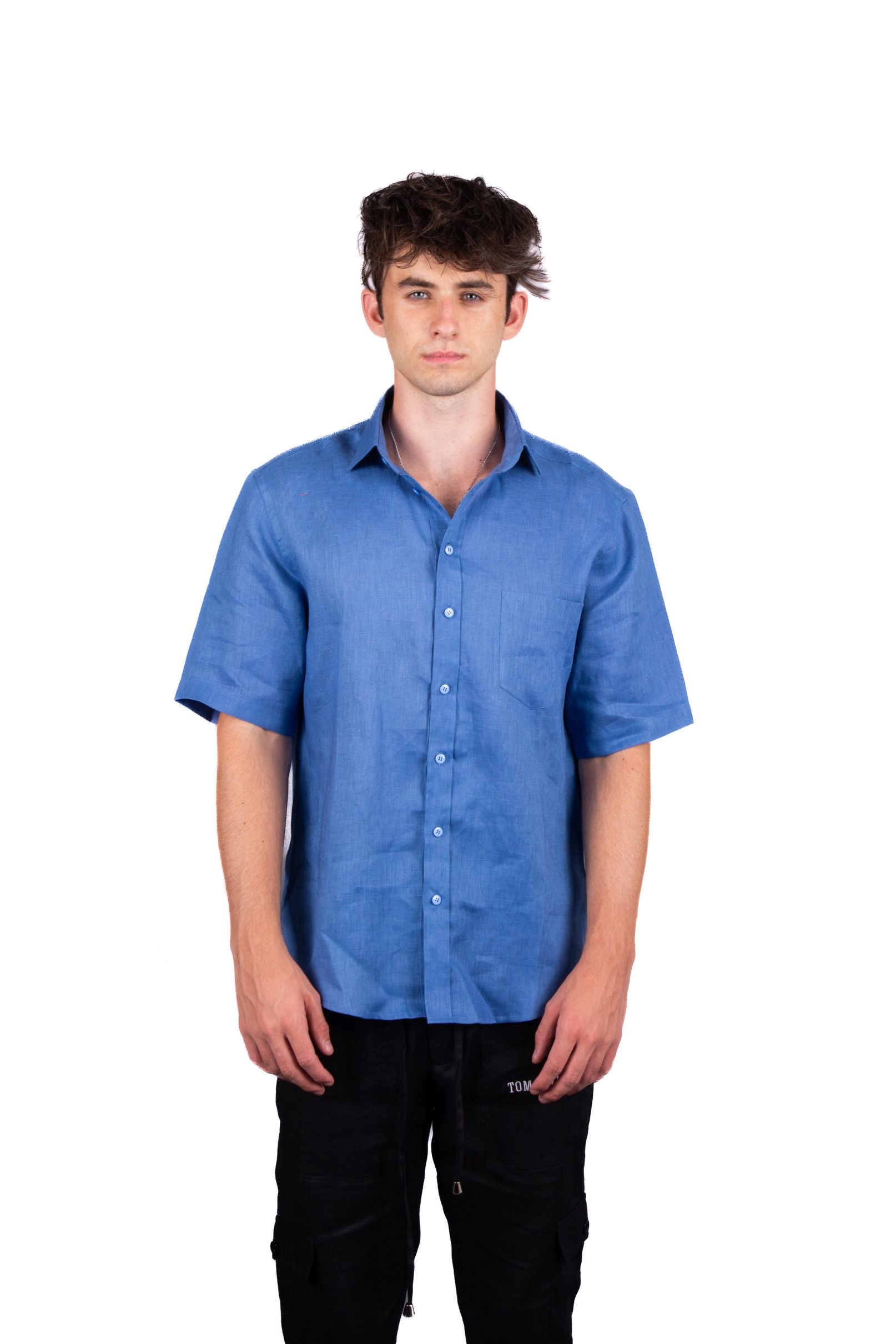 Athens Linen Shirt - Mens Shirt - Short Sleeve Shirt - Blue - Tom Voyager