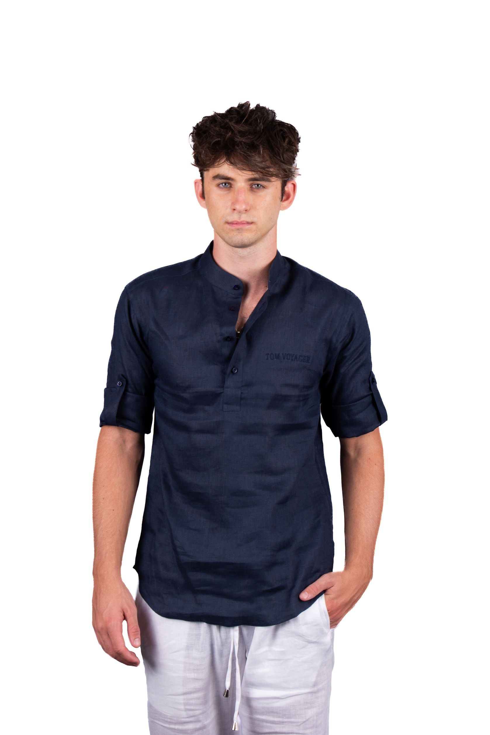 Flush mens linen shirt - linen shirt - navy blue - stylish and perfect for every occassion