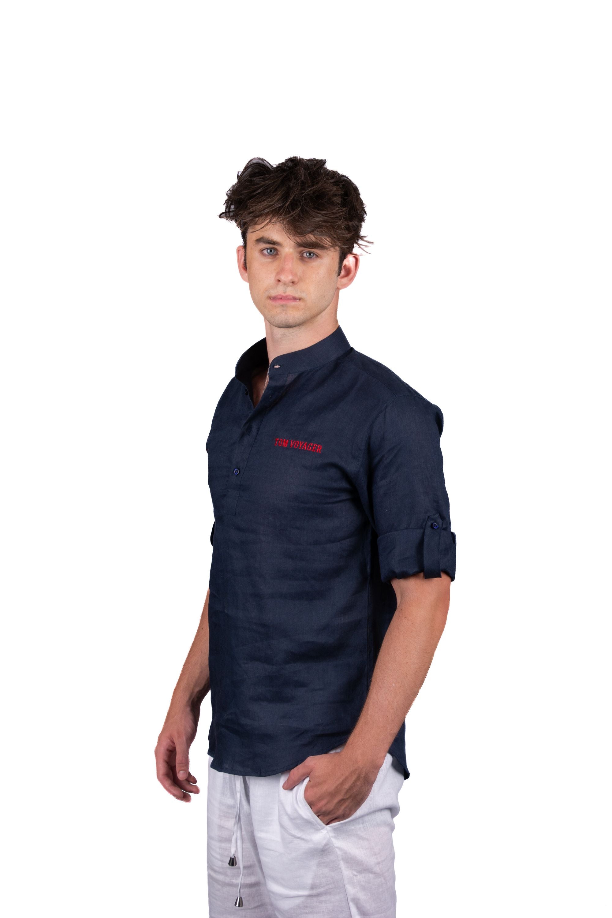 Blauw Flush linnen herenoverhemd
