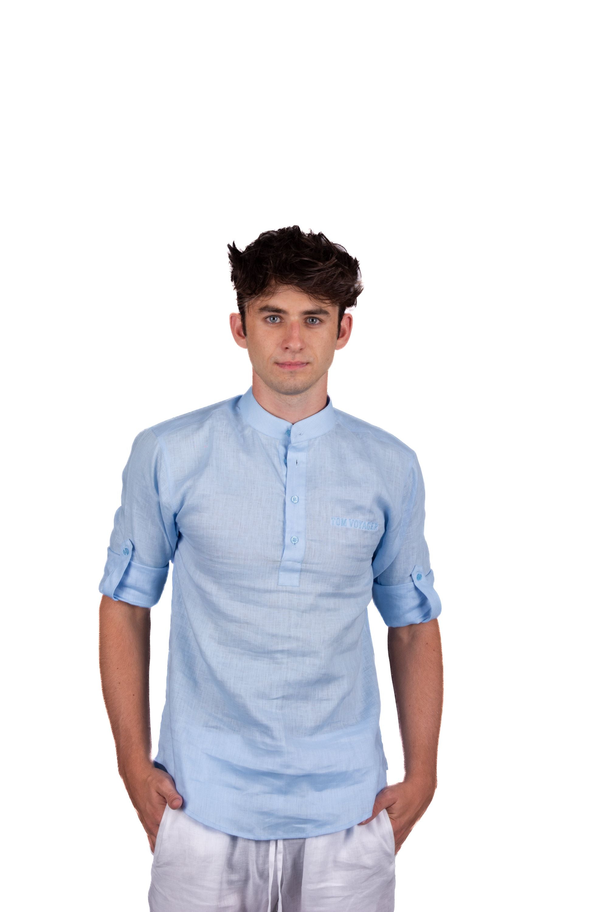 Blauw Flush linnen herenoverhemd