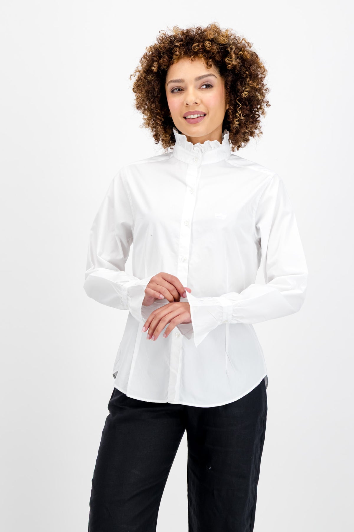 Victoria Ruffle-Neck Top (White)
