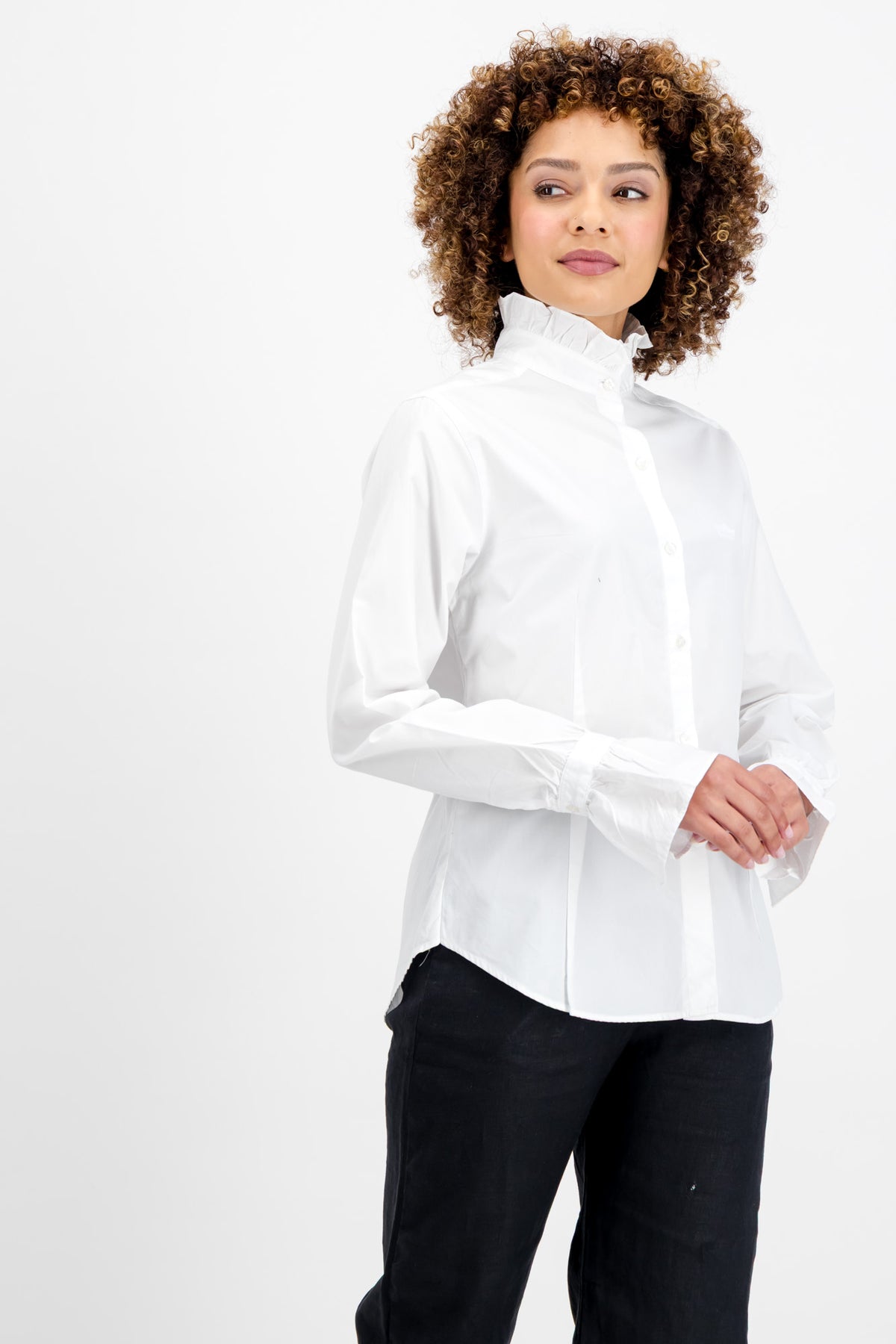 Victoria Ruffle-Neck Top (White)