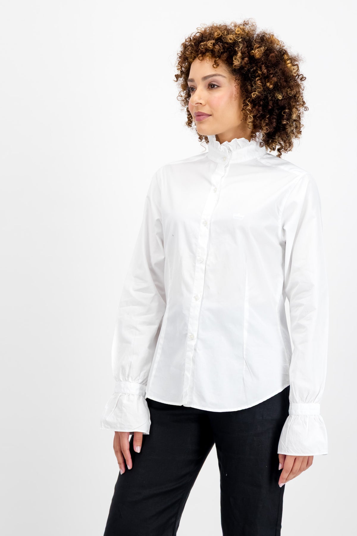 Victoria Ruffle-Neck Top (White)