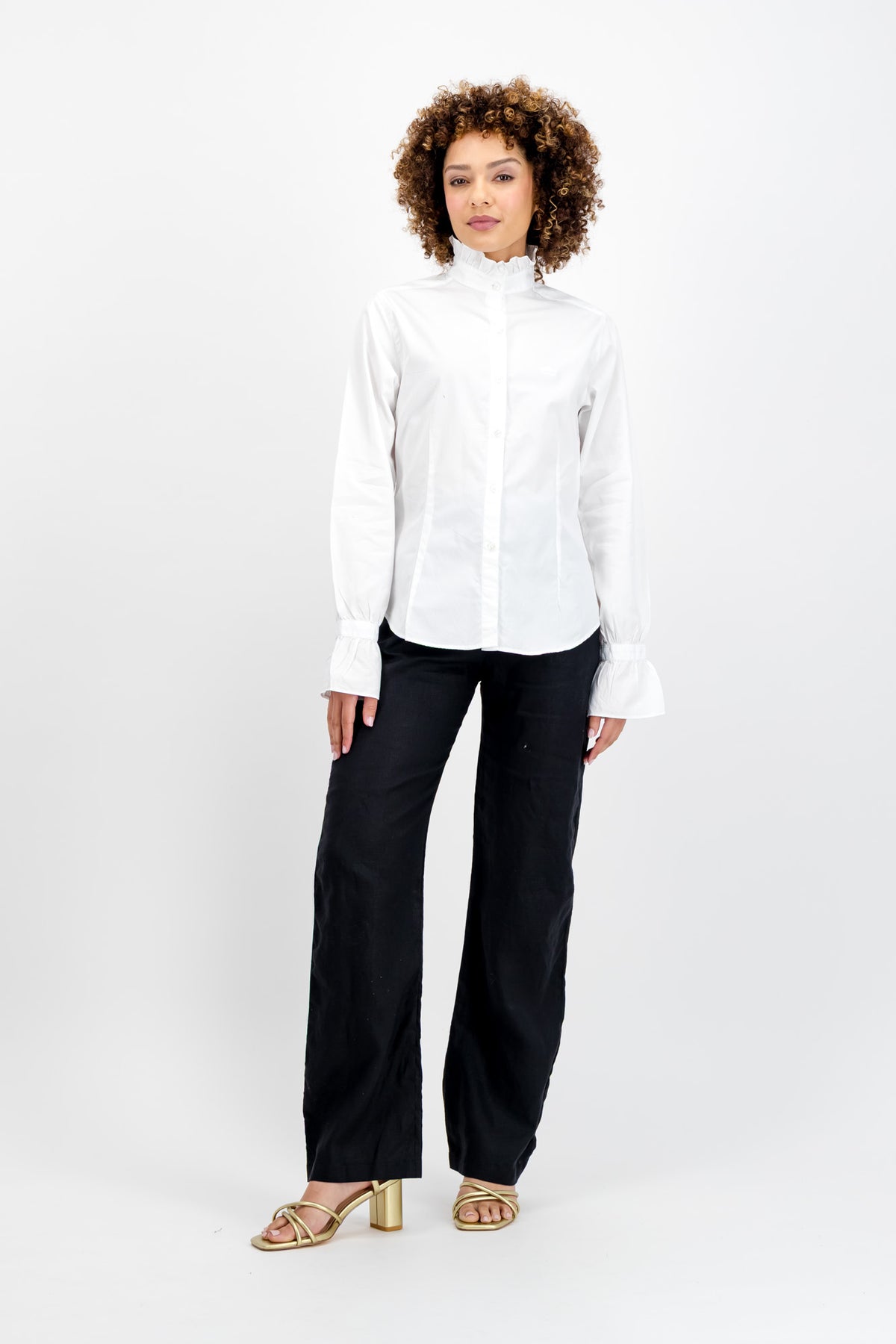 Victoria Ruffle-Neck Top (White)
