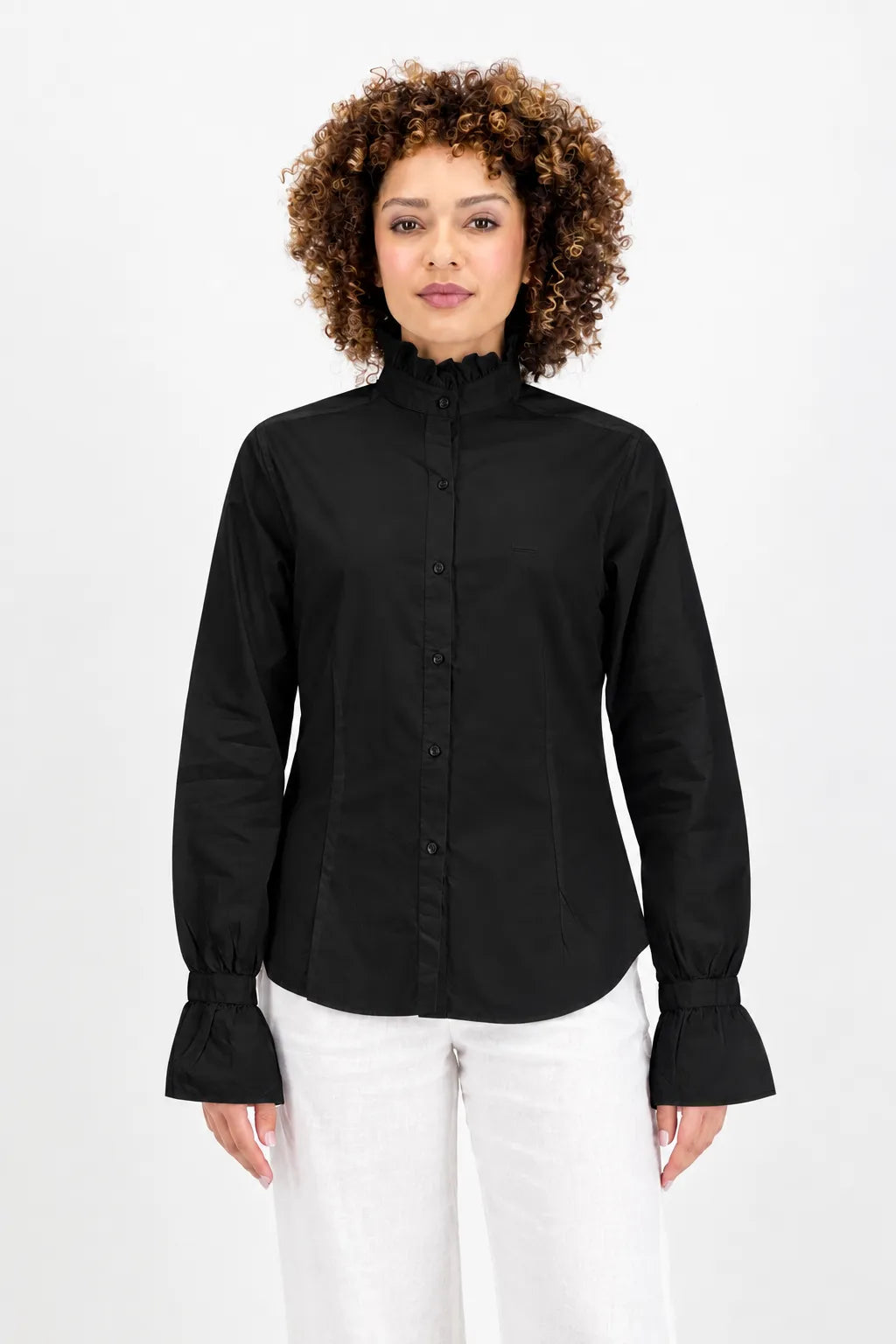 Victoria Ruffle-Neck Top (Black)
