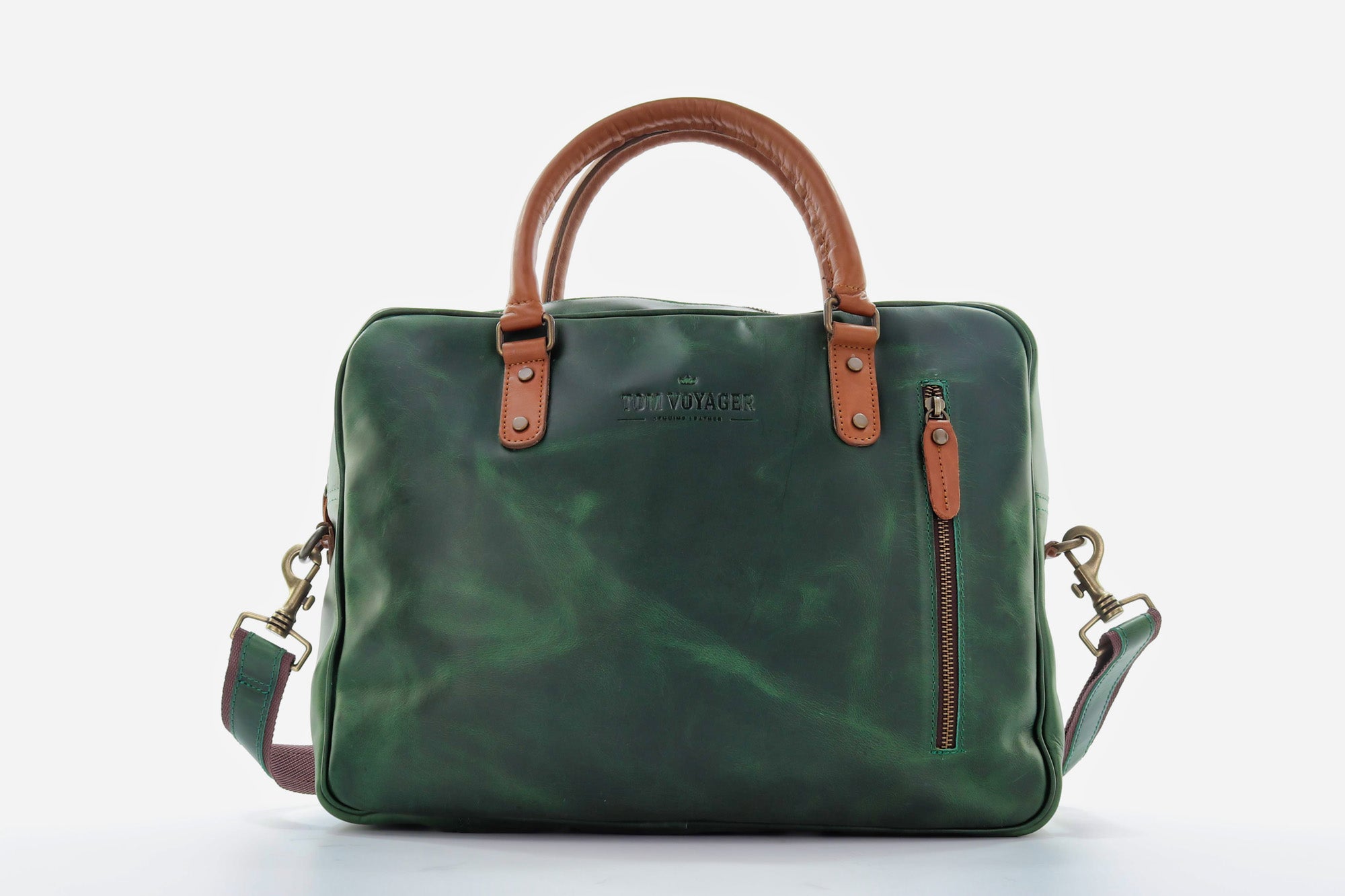Emerald leather bag - genuine leather bag - messenger bag - emerald green - front view