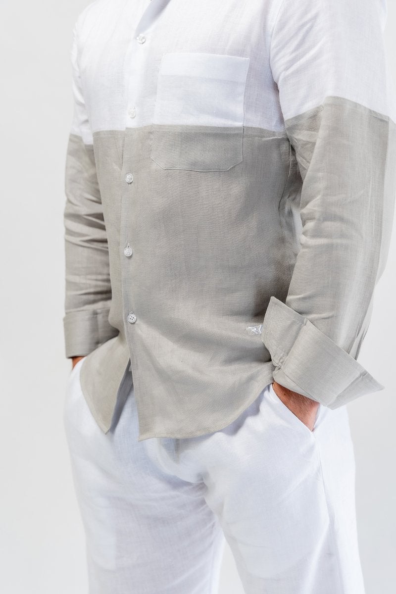 Edinborough Linen Shirt - Mens Shirt - Long Sleeve Shirt - close up - Tom Voyager SA