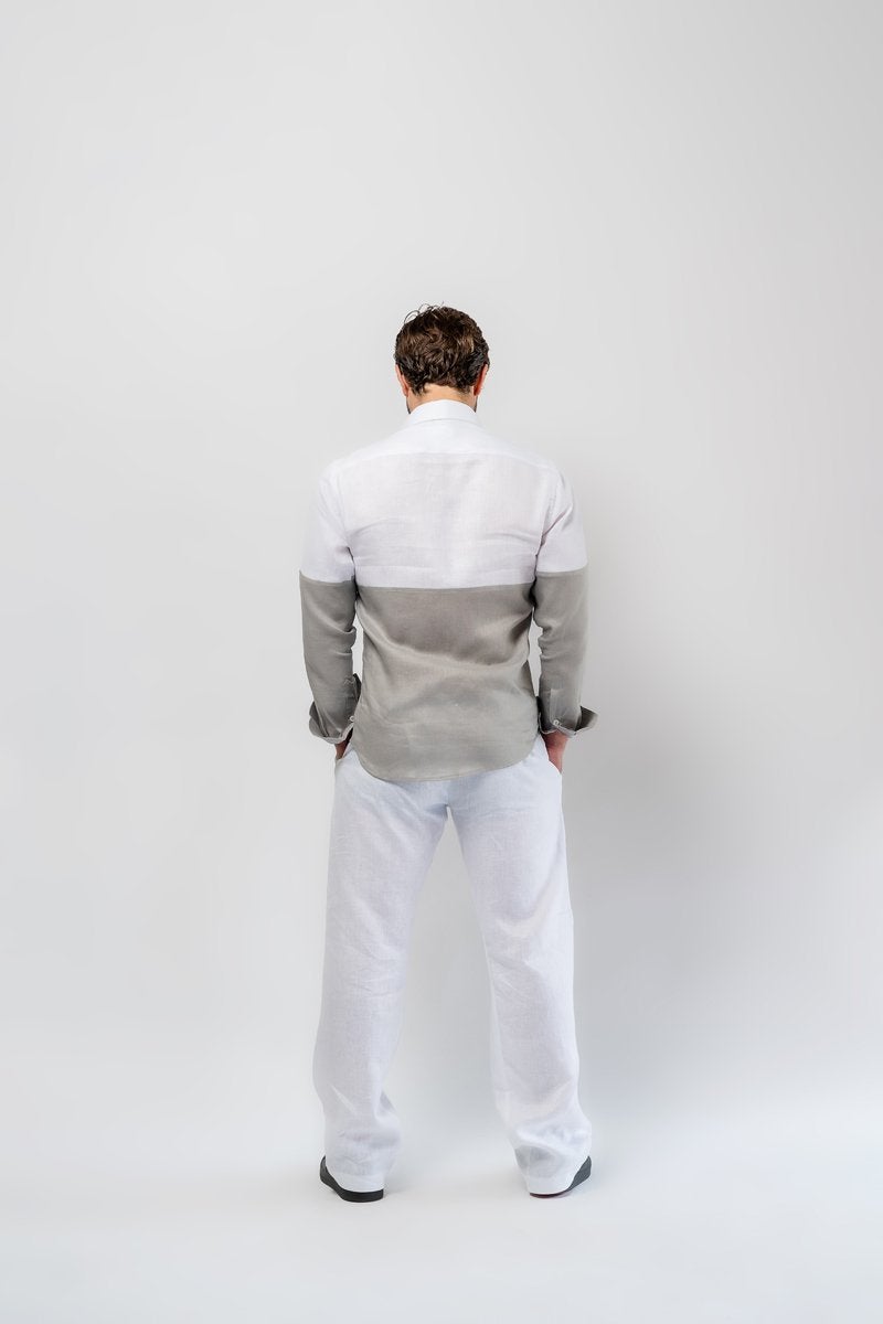 Edinborough Linen Shirt - Mens Shirt - Long Sleeve Shirt - back view -  Tom Voyager SA