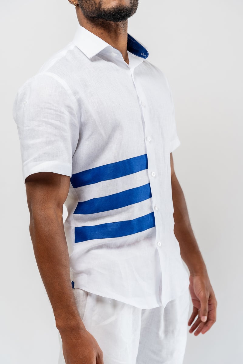 Frankfurt Linen Shirt - Short Sleeve Shirt - 100% Linen Shirt - Closeup -Tom Voyager SA