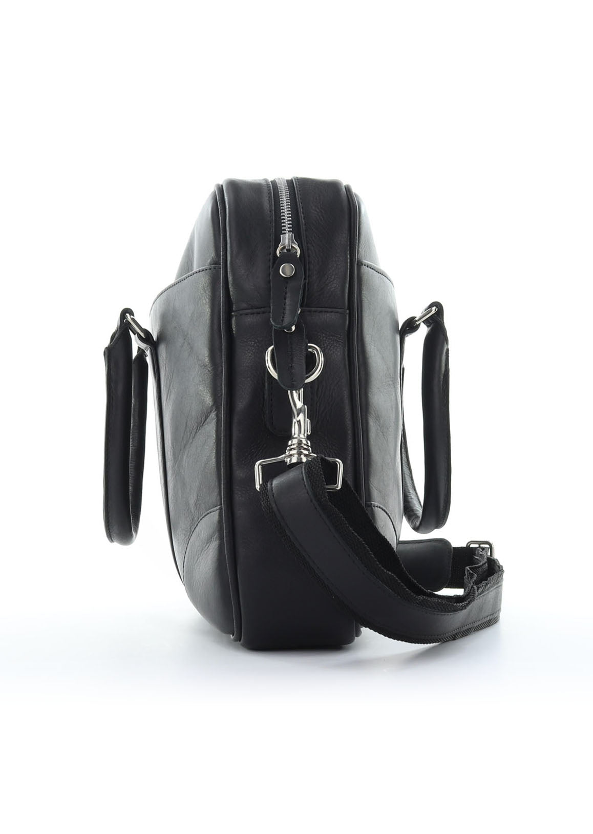 Black Hayden - messenger bag - leather bag - laptop bag - side view - Tom Voyager