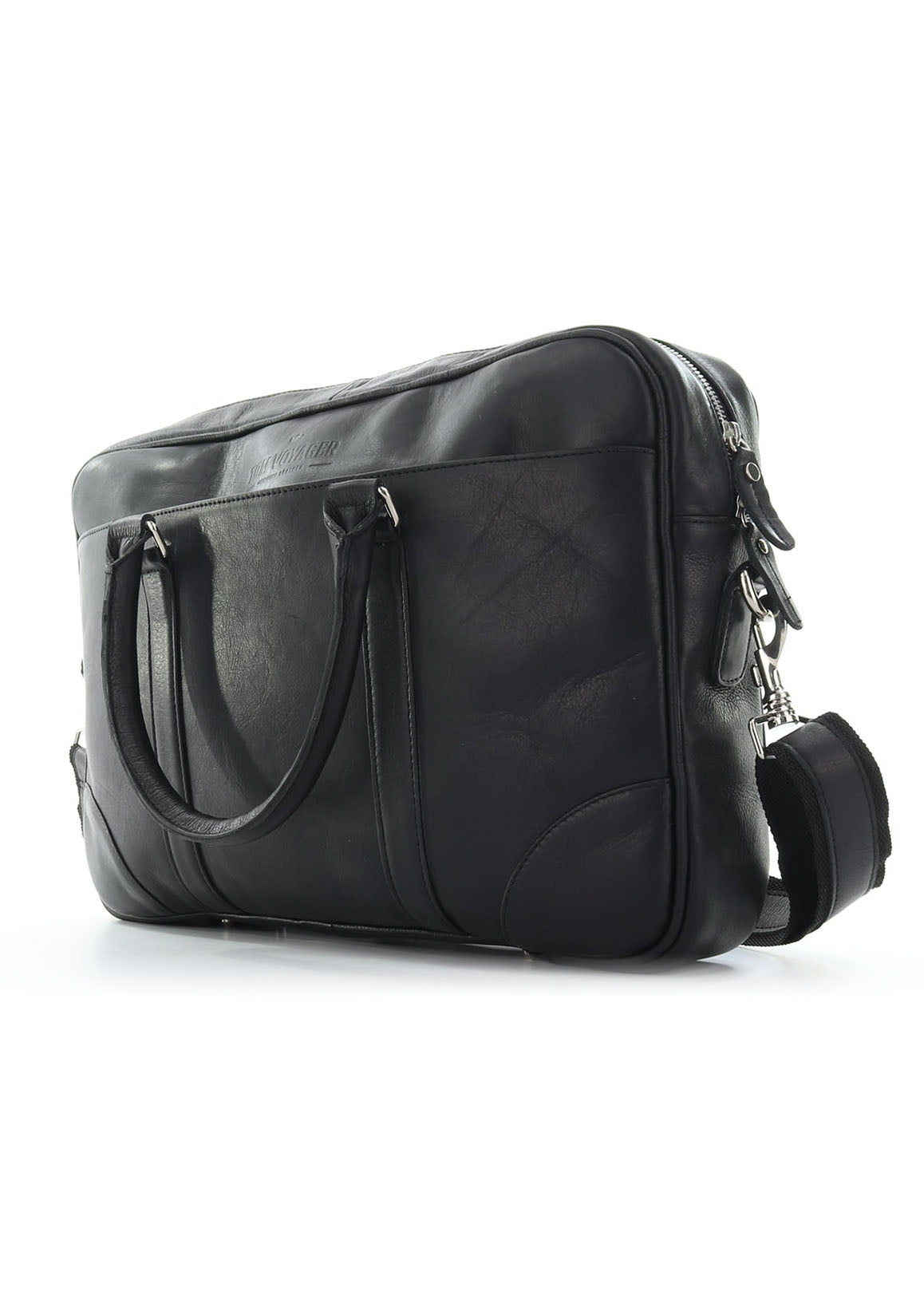Black Hayden - messenger bag - leather bag - laptop bag - front view1 - Tom Voyager