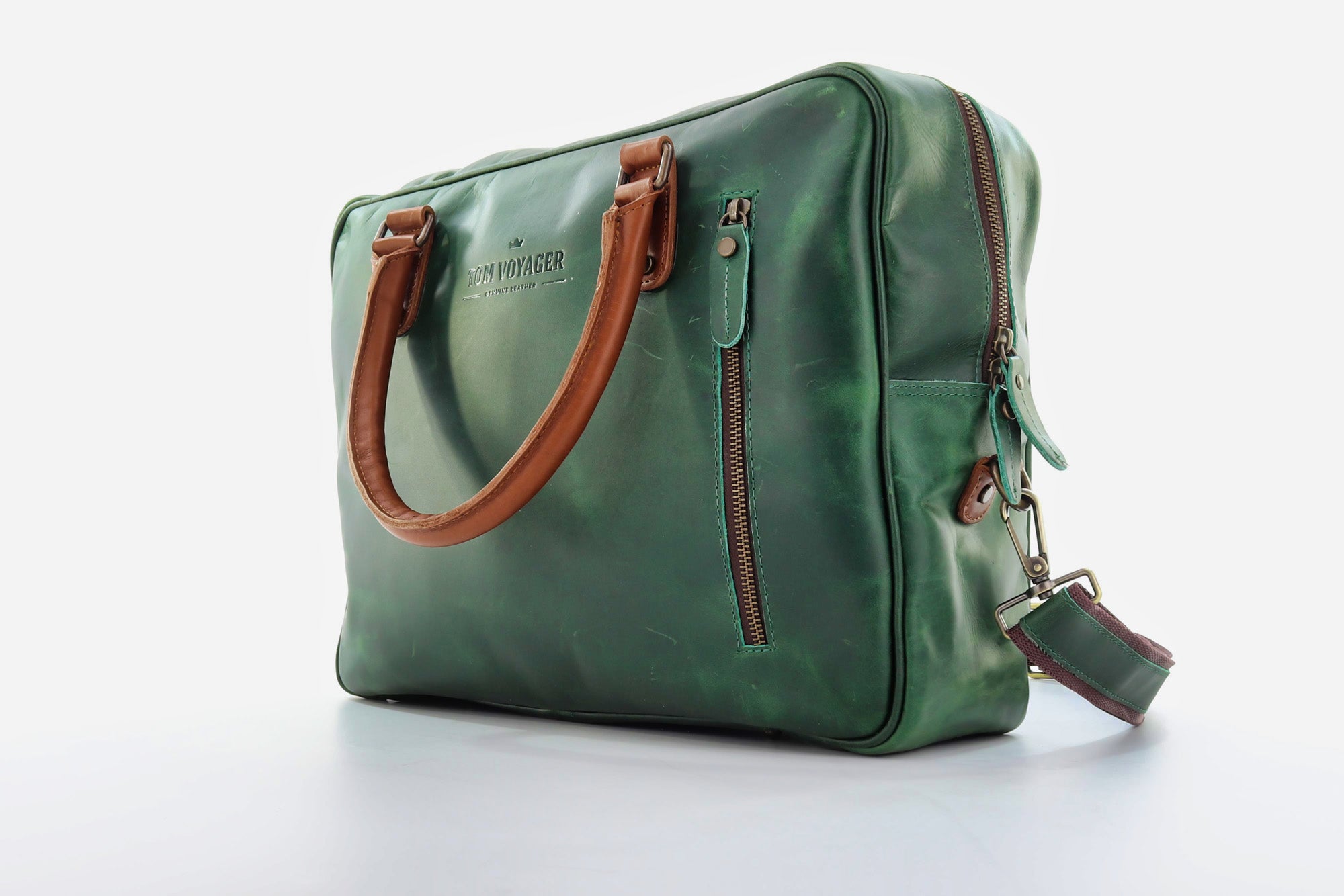 Emerald leather bag - genuine leather bag - messenger bag - emerald green - side view
