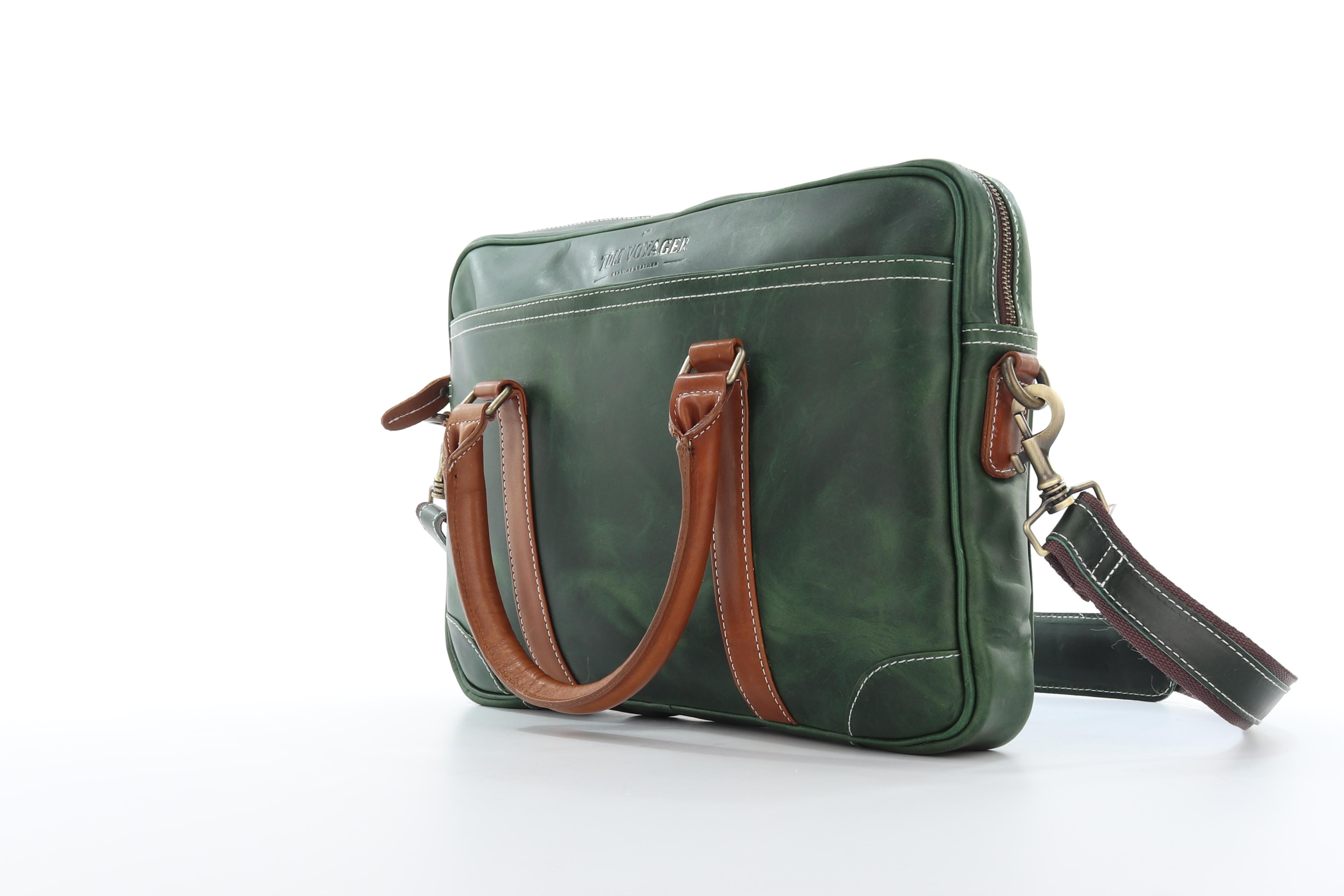 Haden Leather Bag - Laptop Bag - Green - side view
