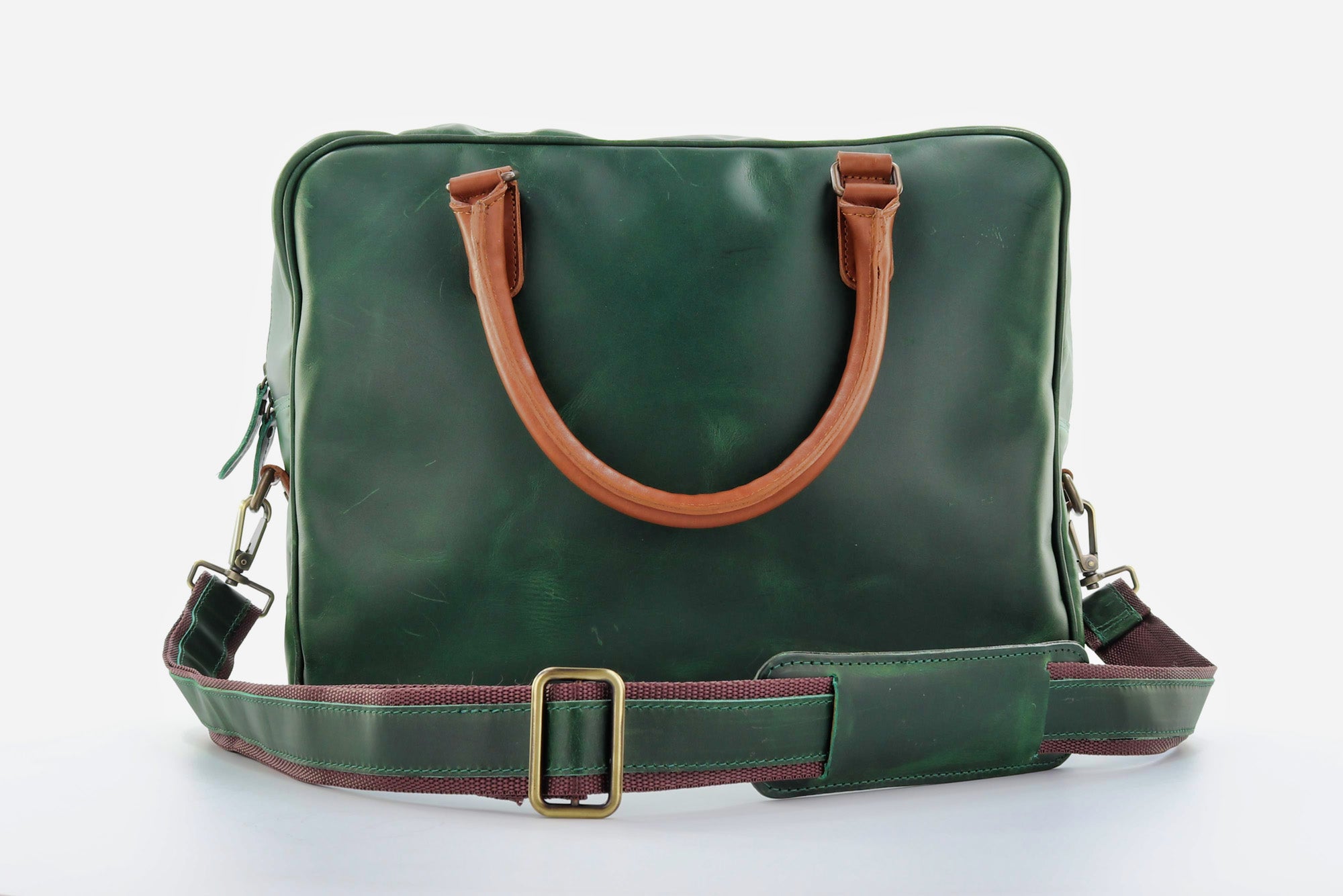 Emerald leather bag - genuine leather bag - messenger bag - emerald green - front view3