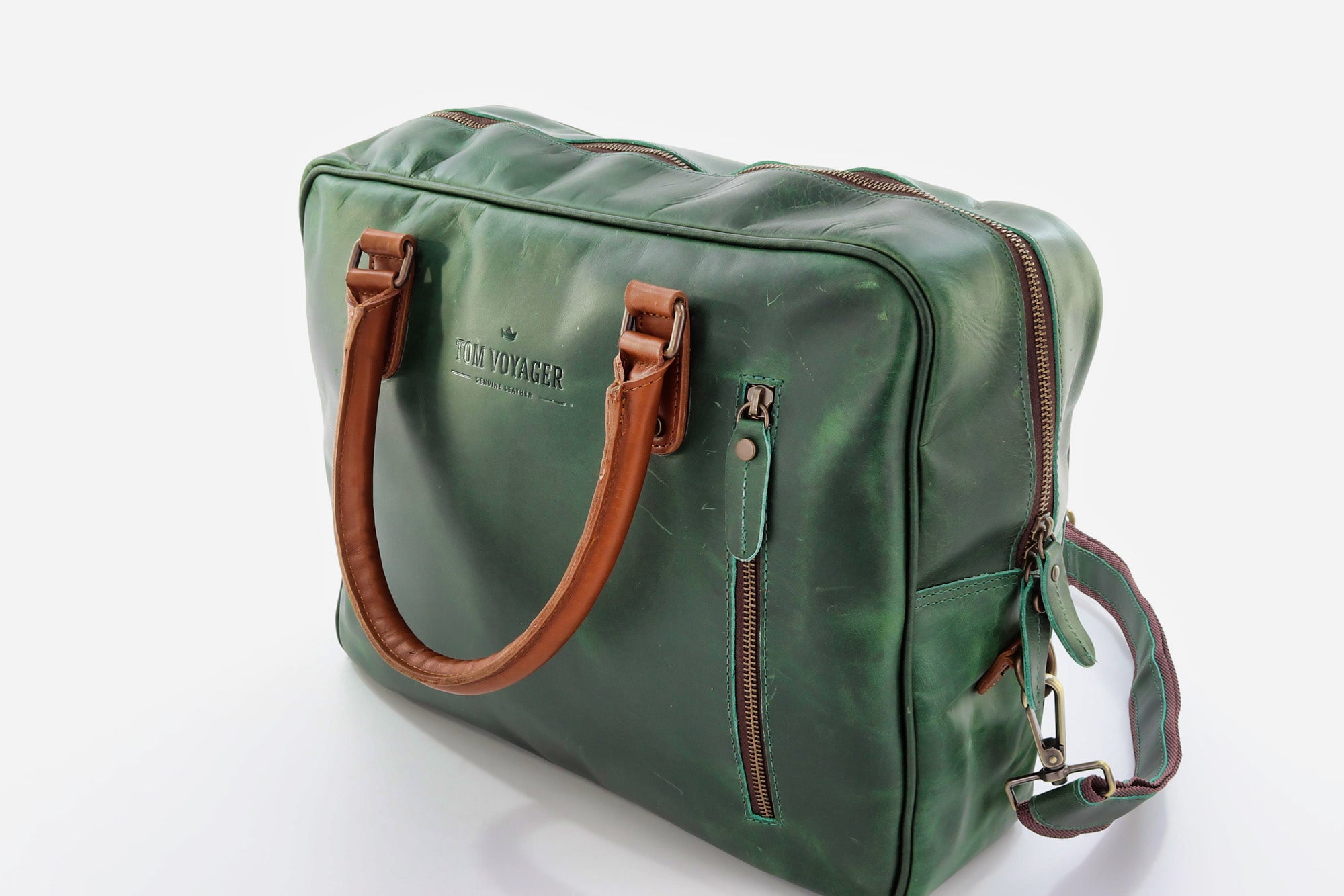 Emerald leather bag - genuine leather bag - messenger bag - emerald green - side view3