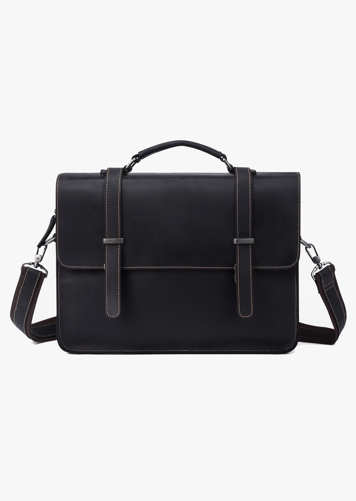 Huckleberry Leather Messenger Bag Black - Tom Voyager SA