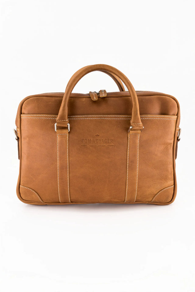 Tom Voyager Hayden Leather Messenger Bag - Cream - Detail View