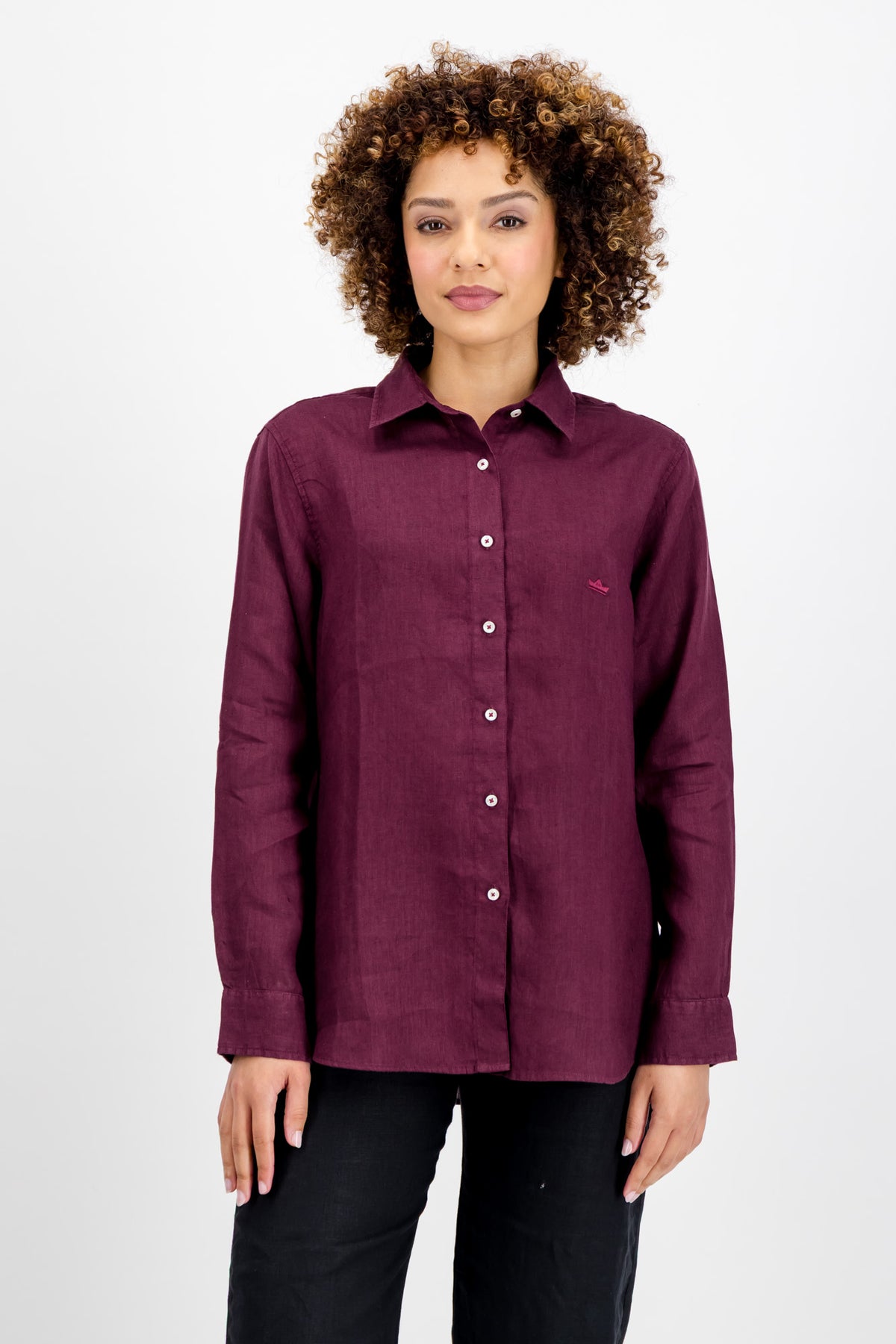 Merlot Ladies Linen Collar Shirt