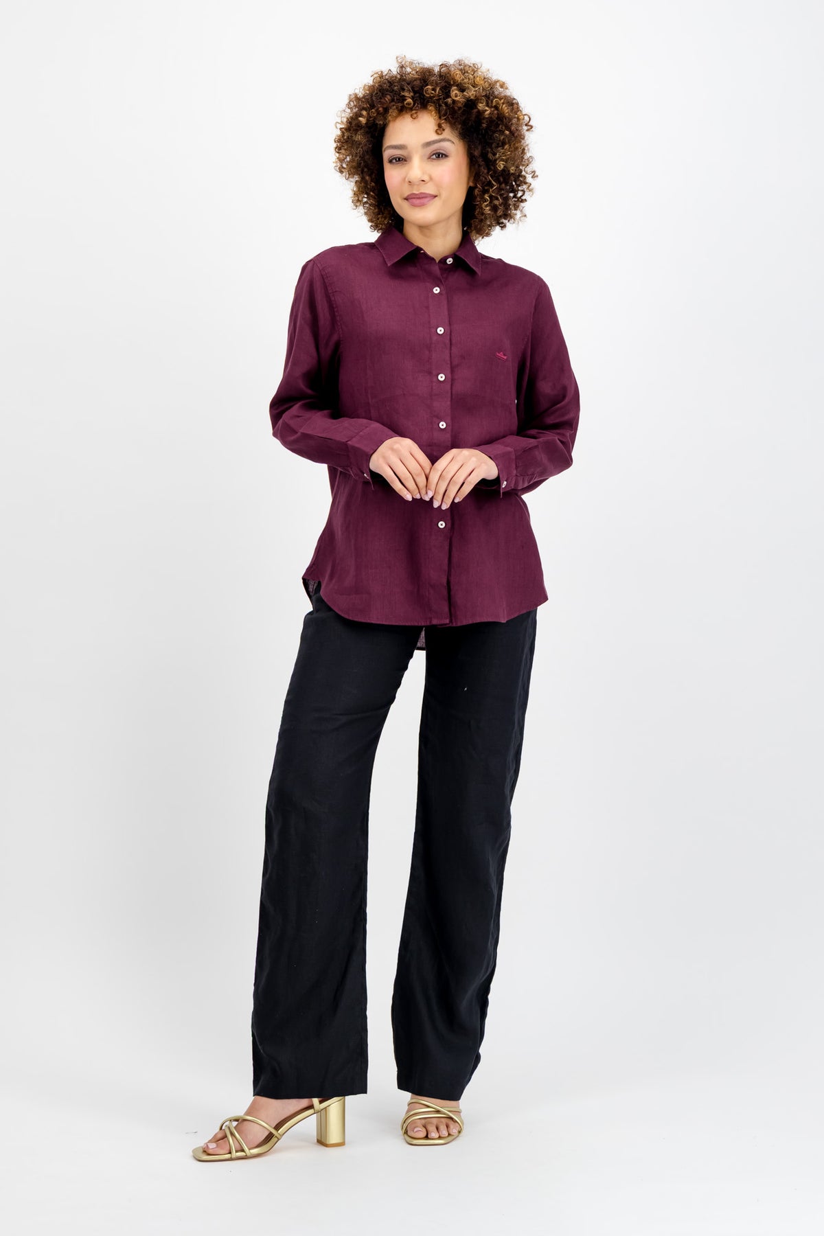 Merlot Ladies Linen Collar Shirt