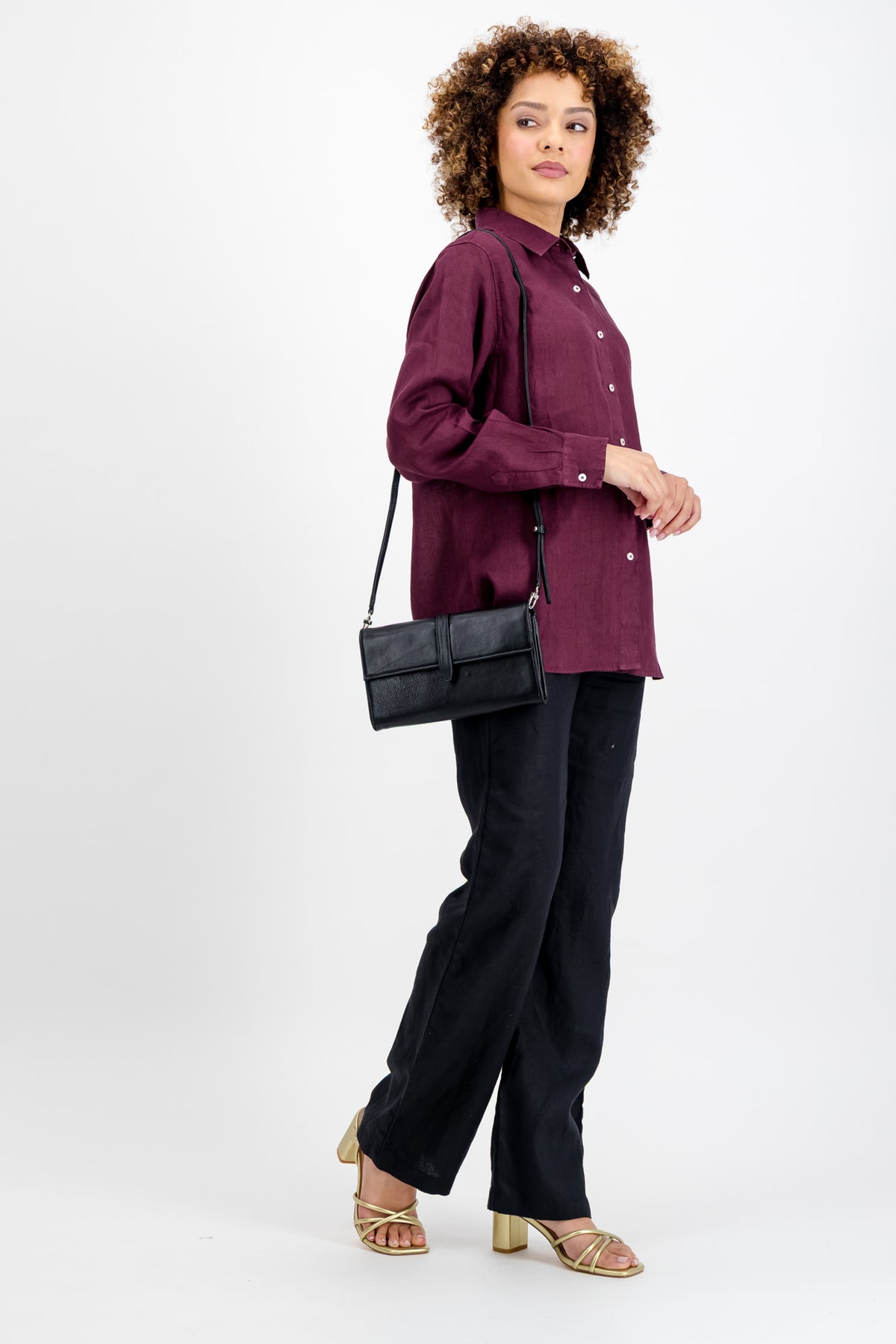 Merlot Ladies Linen Collar Shirt