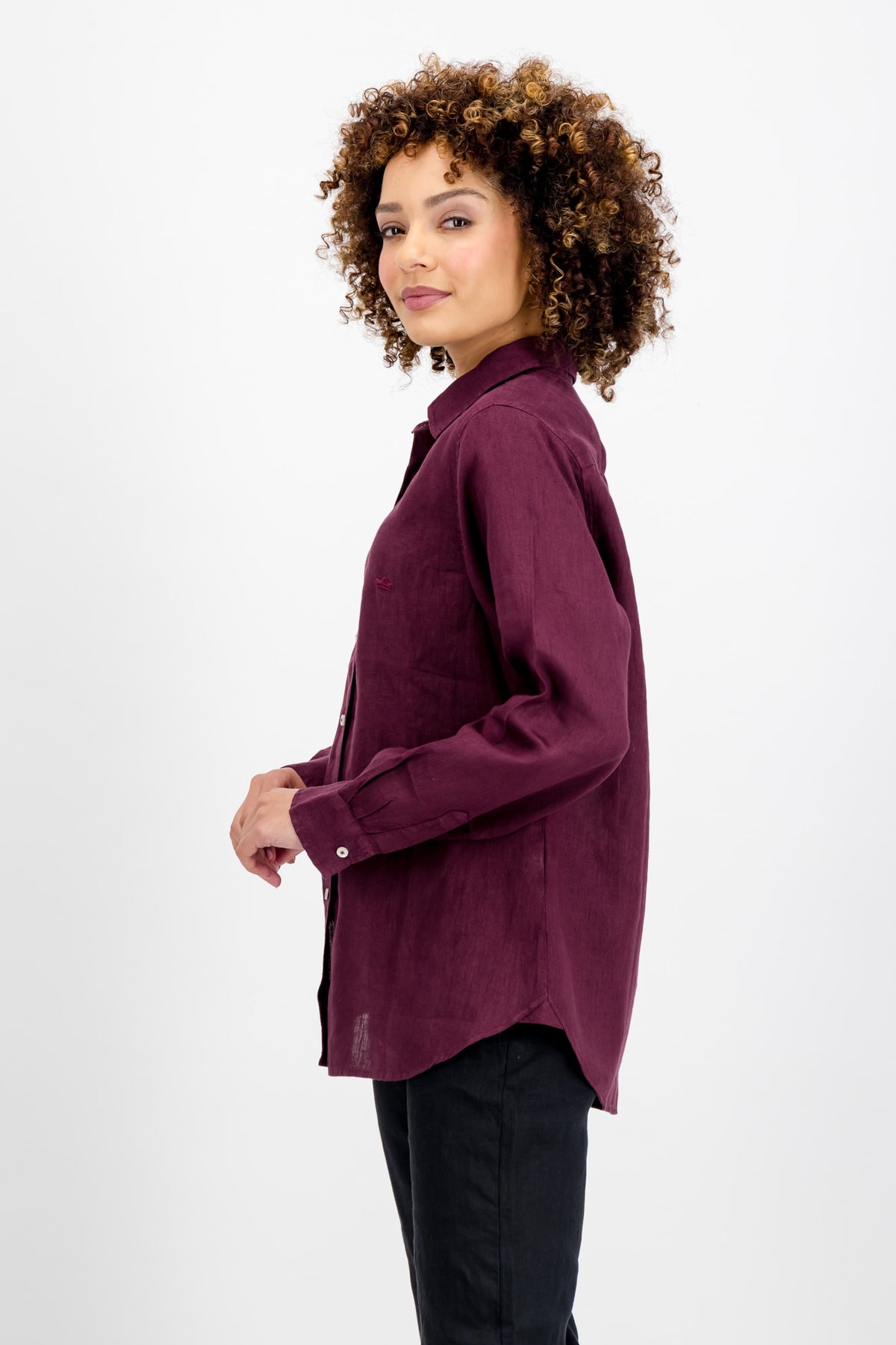 Merlot Ladies Linen Collar Shirt