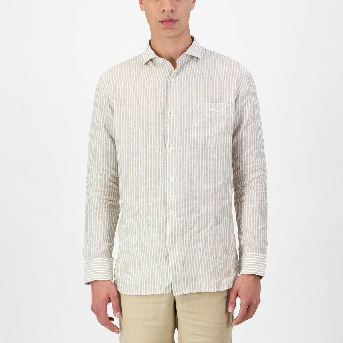 Tom Voyager Porto Striped Beige Shirt | Mens Linen SA