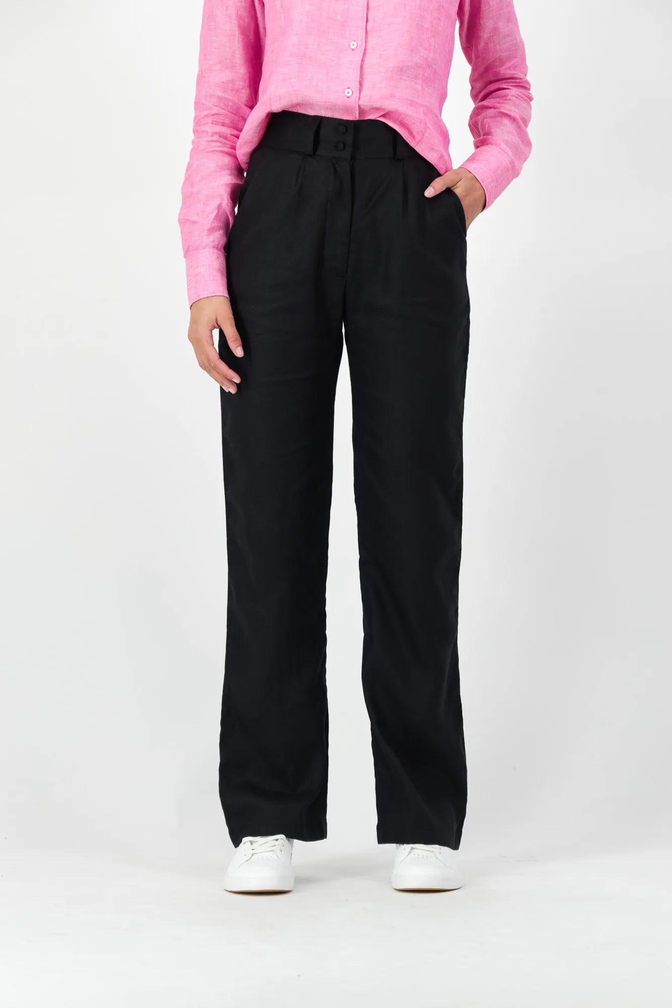 Black Roma Linen Ladies Pants