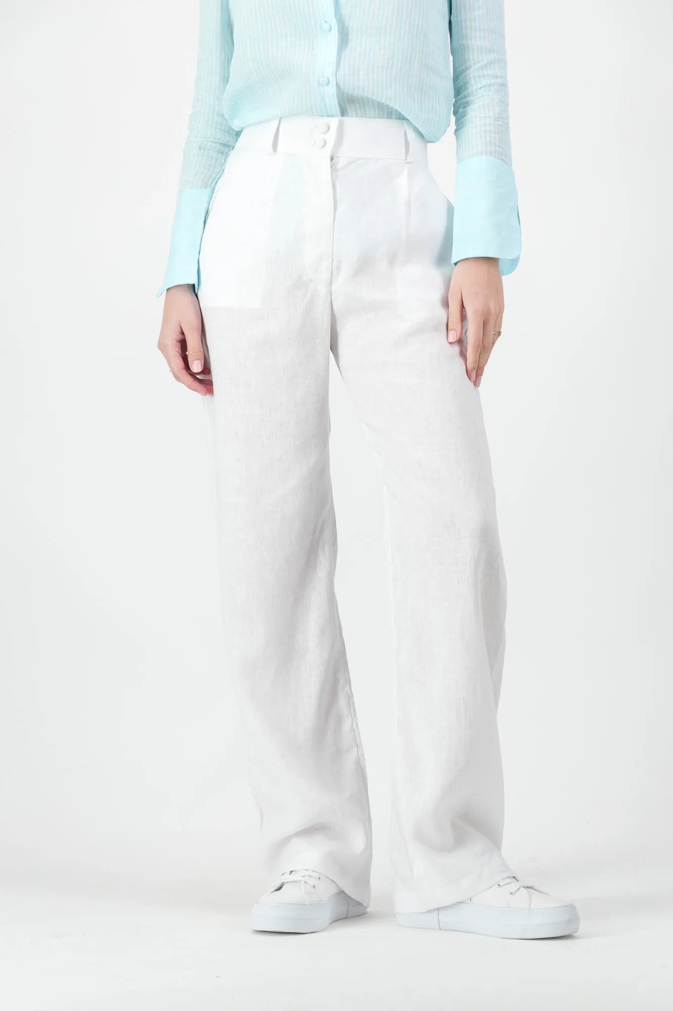 White Roma Linen Ladies Pants