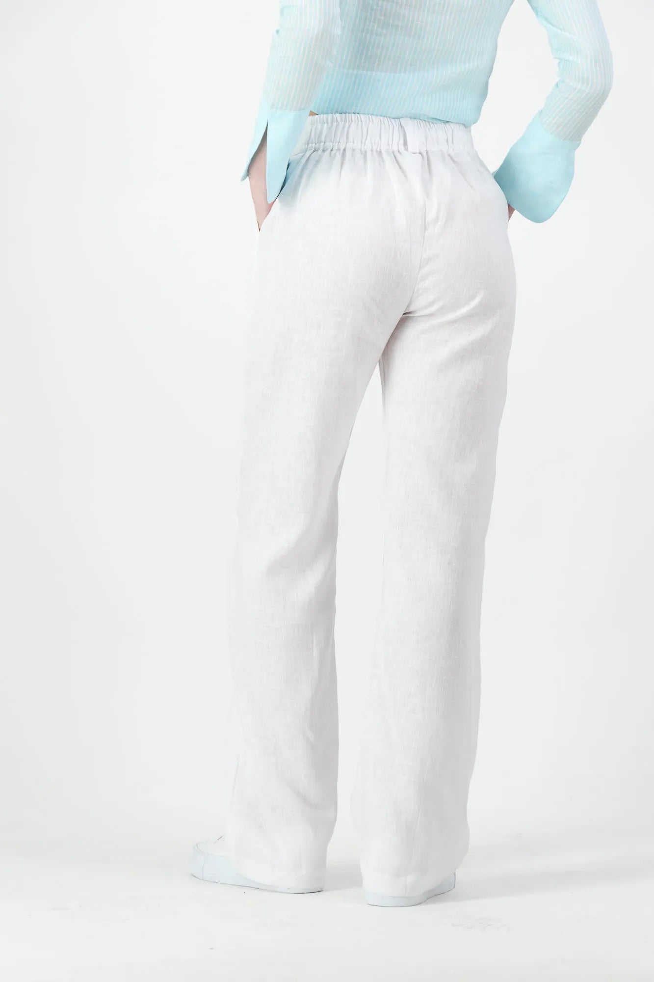 White Roma Linen Ladies Pants