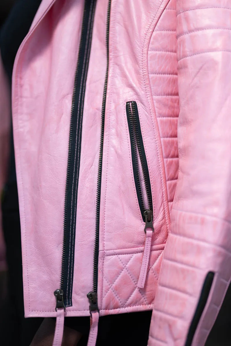 Pink leather jacket closeup
