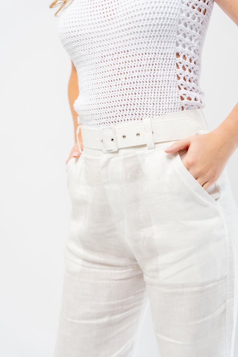 Roma Linen Ladies Pants (White) - Tom Voyager SA