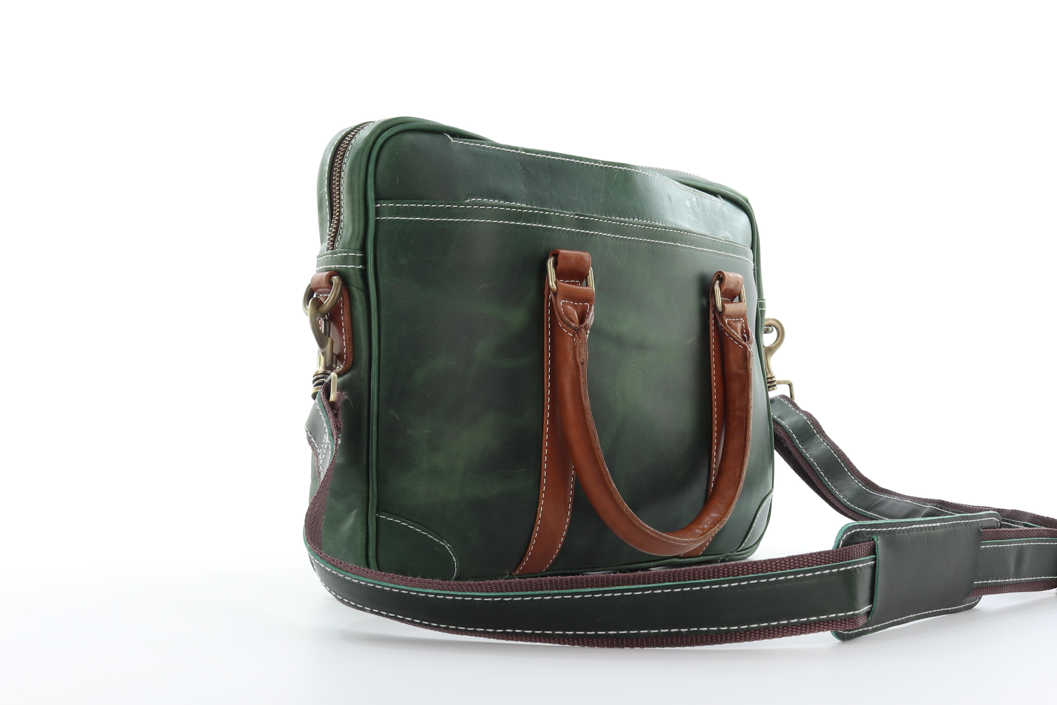 Haden Leather Bag - Laptop Bag - Green - Front view2