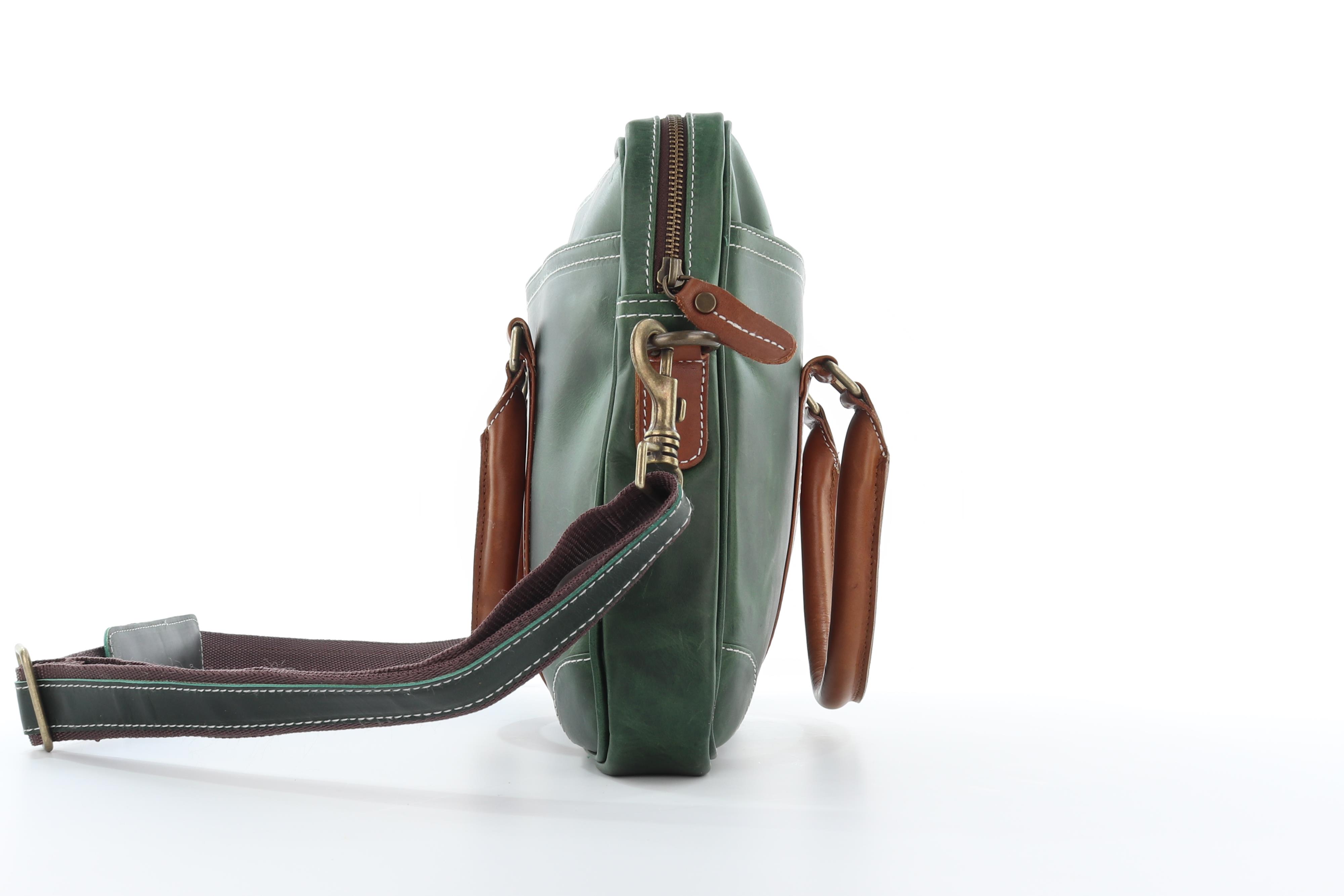 Haden Leather Bag - Laptop Bag - Green - side view2