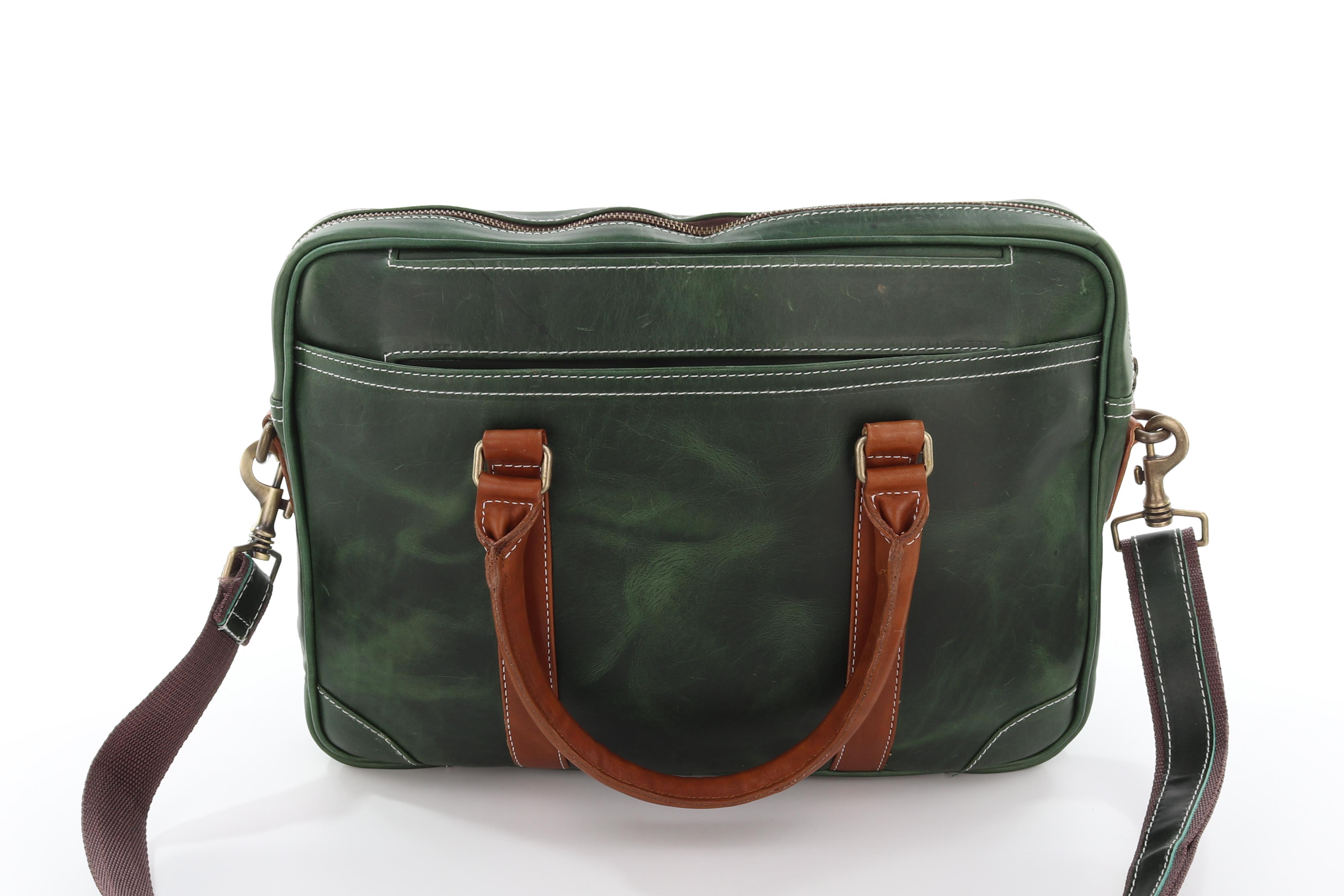 Haden Leather Bag - Laptop Bag - Green - Front view4