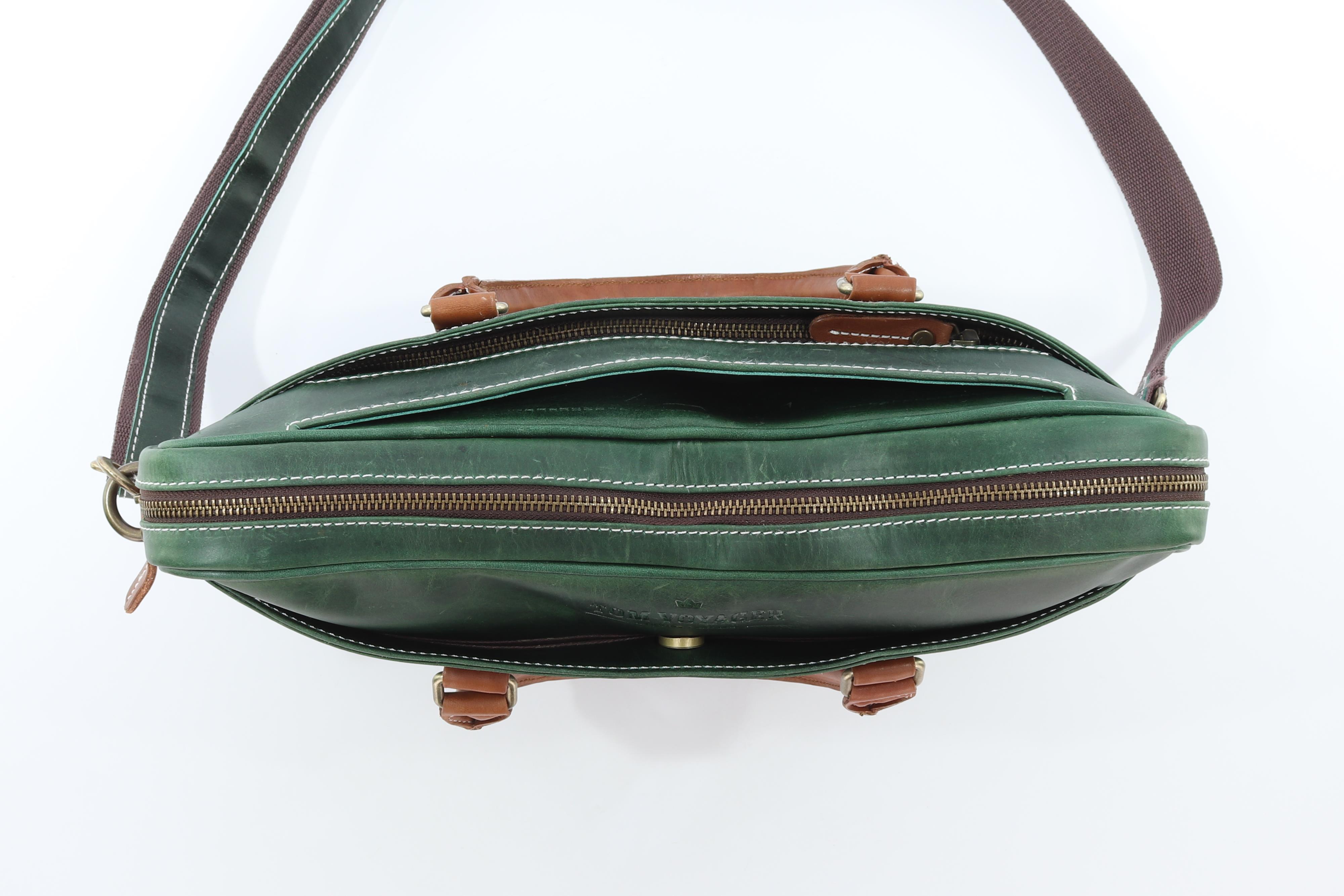 Haden Leather Bag - Laptop Bag - Green - Top view 